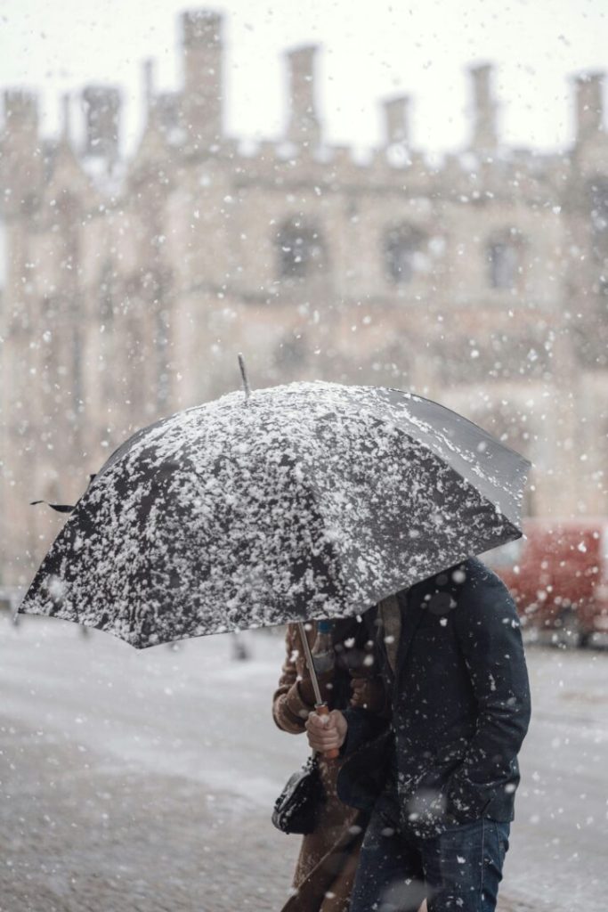 Previsioni Meteo dettagliate – 29 settembre 2025 – Oiusho Coppia sotto un ombrello durante una nevicata in città