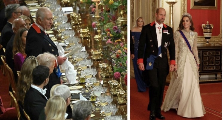 Trump e Melania a Windsor per la visita di Stato: banchetto con re Carlo III e proteste nel Regno Unito Re Carlo III e la famiglia reale al banchetto di Stato a Windsor con Donald e Melania Trump